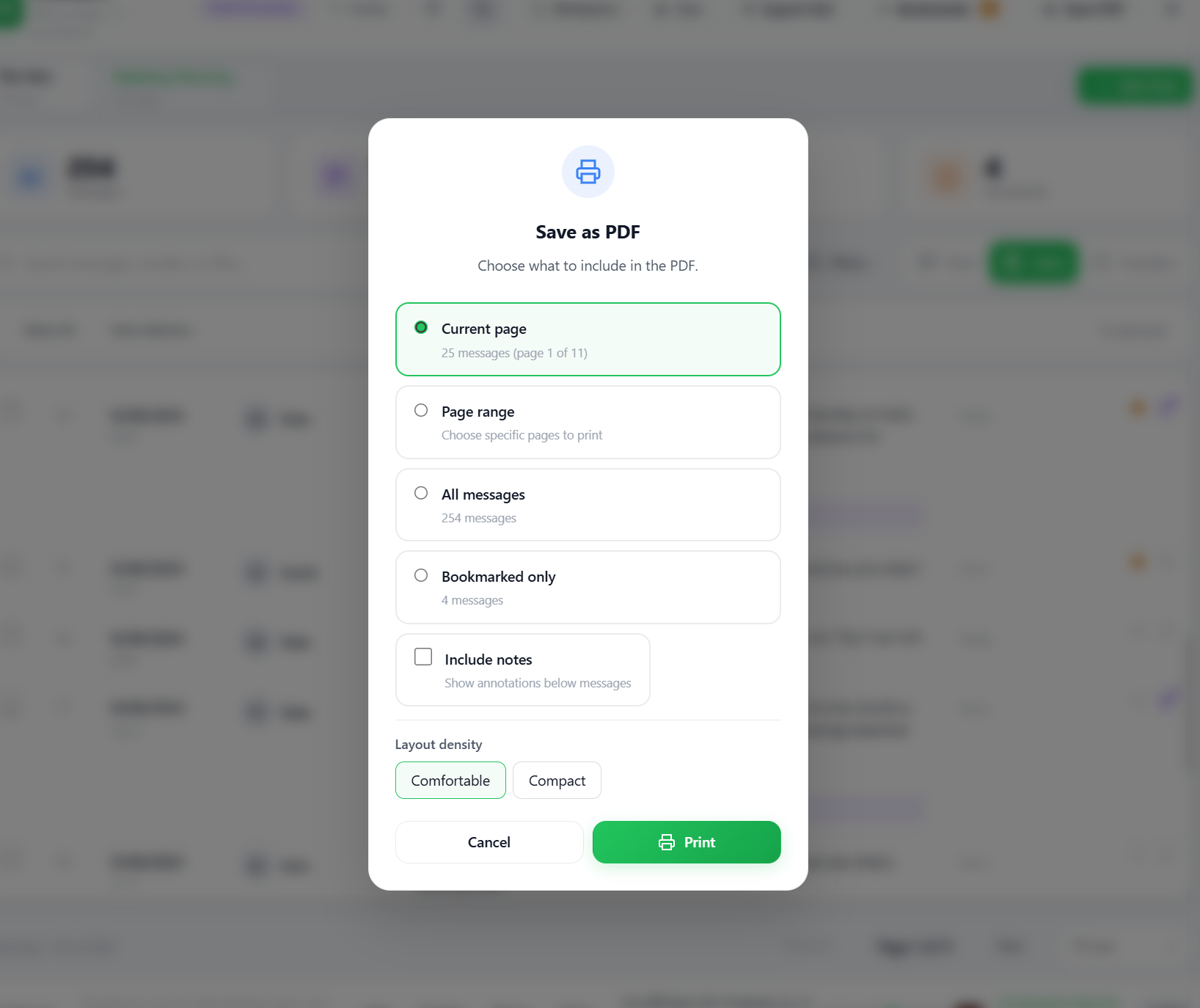 ChatXport save as PDF options