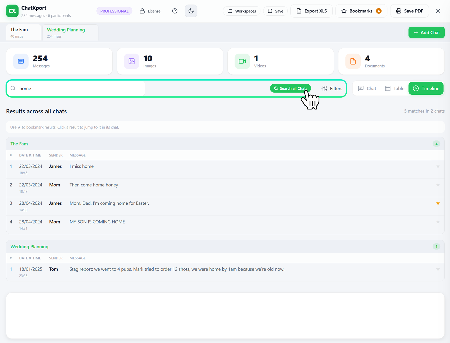 ChatXport cross-chat search